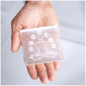 Selenite Charging Plate (Satin Spar Selenite) | Man Surrounded With Chakra Symbols