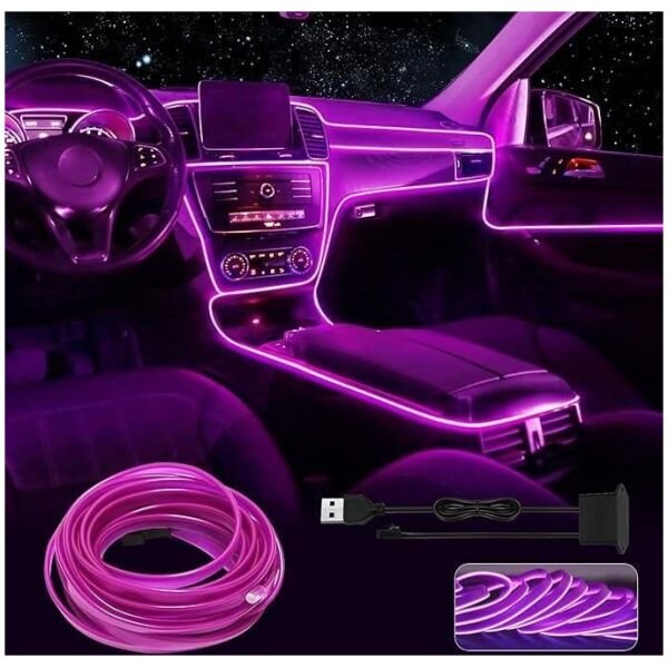 Automaze El Wire 5M Neon Lights 5V With Fuse Protection For Car Interior Decoration