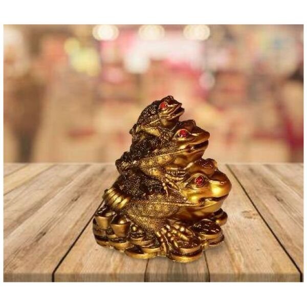 Triple Frog Family With Money Coin & Ingot For Health Wealth Power & Prosperity 10 cm - Image 2