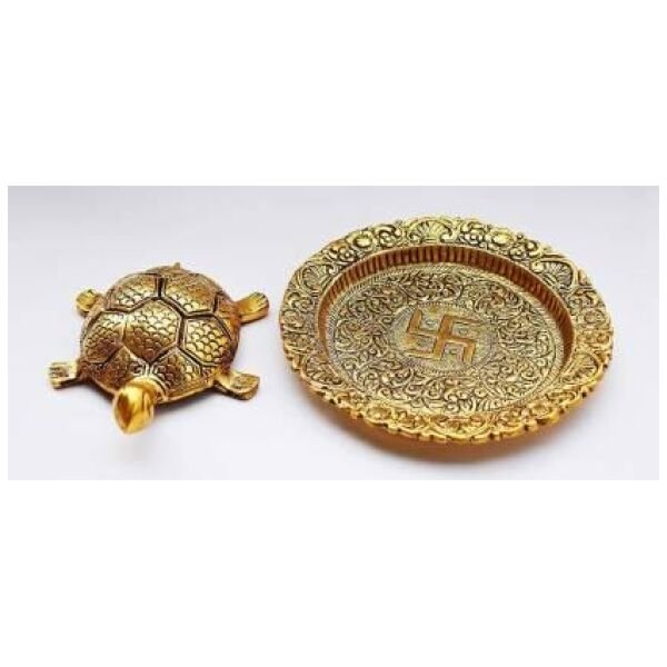 Tortoise on Glass Plate with Golden Border Vastu Yantra Showpiece - Image 3