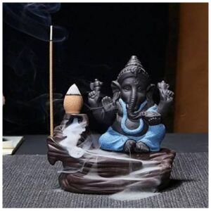 Handcrafted Meditation Monk Ganesha Smoke Backflow Cone Incense Holderv
