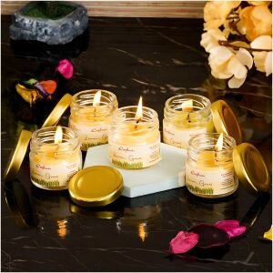 CraftIndia Set of 5 Lemon Grass Scented Minijar Candle