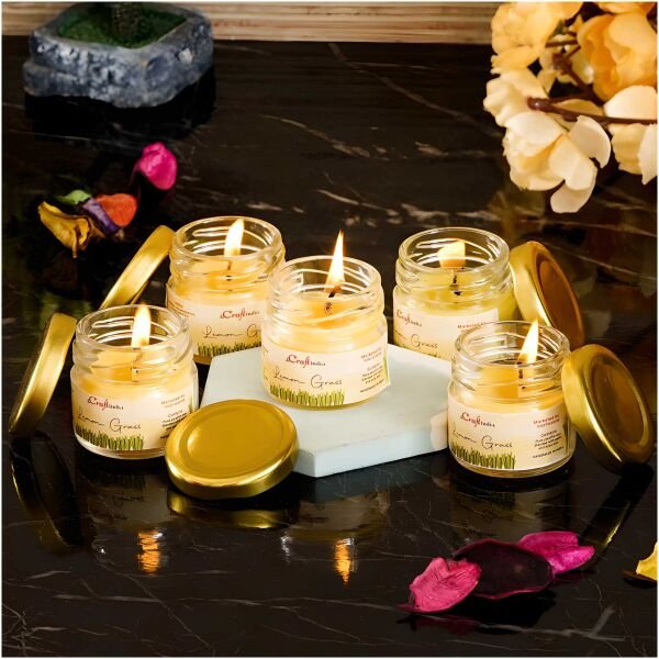 CraftIndia Set of 5 Lemon Grass Scented Minijar Candle