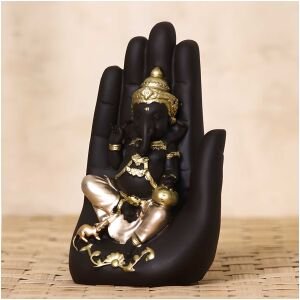 CraftIndia Golden Handcrafted Palm Ganesha Decorative Showpiece