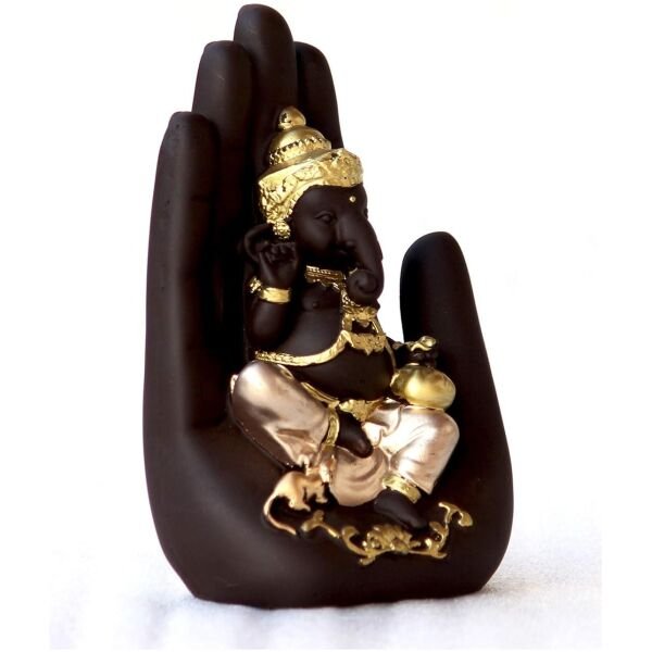 CraftIndia Golden Handcrafted Palm Ganesha Decorative Showpiece - Image 3