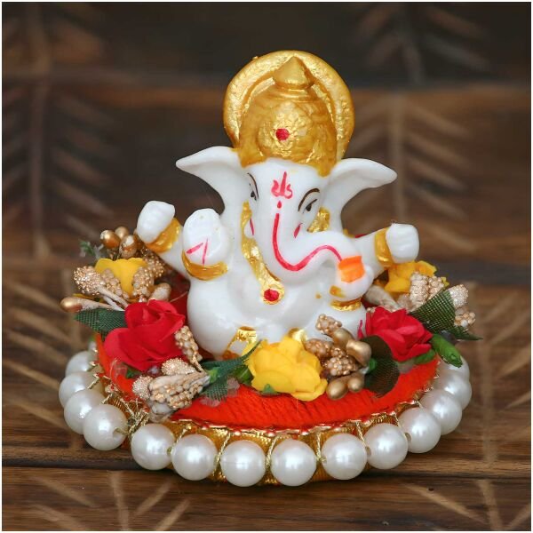 CraftIndia Lord Ganesha Idol on Decorative Handcrafted Plate for Home and Car - Image 2