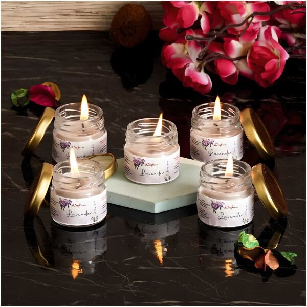 CraftIndia Set of 5 Lavender Scented Minijar Candle - Image 2