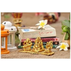 Design Gold Plated Lakshmi Ganesh Saraswati Idol with Deepak Showpiece
