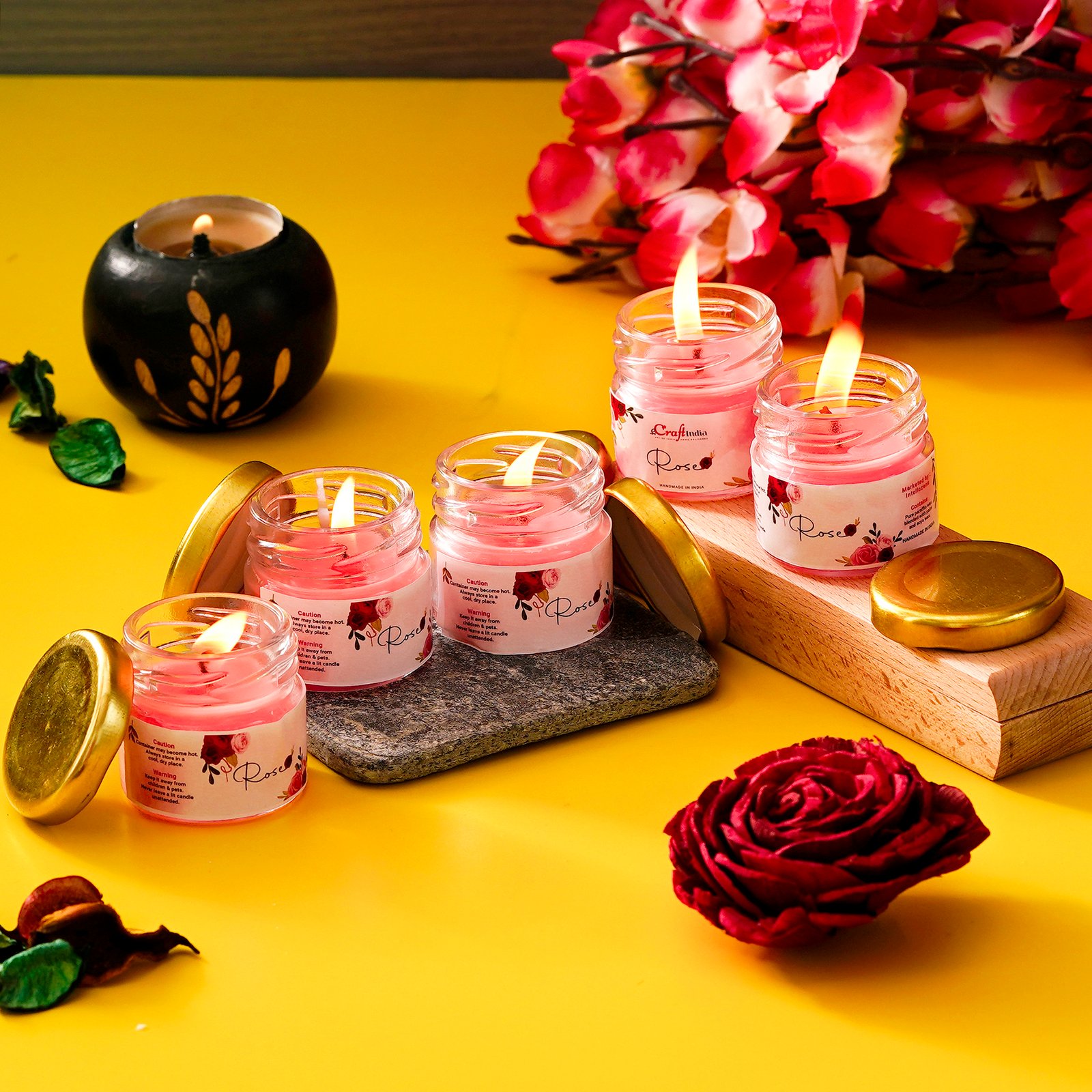 CraftIndia Set of 5 Rose Scented Minijar Candle - Image 2