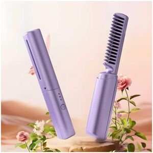 Meneflix Portable Mini Hair Straightener Cordless Rechargeable Mini Adjustable Hair Straightener Hot Comb