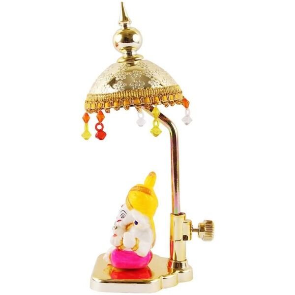 Exquisite Marble Ganesh with Umbrella Elegant Idol Decorative Showpiece - 20 cm (Polyresin, Multicolor) - Image 2