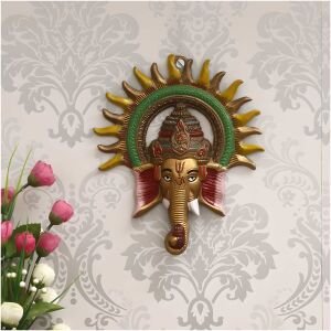 CraftIndia Colorful Lord Ganesha with Sun Decorative Metal Wall Hanging
