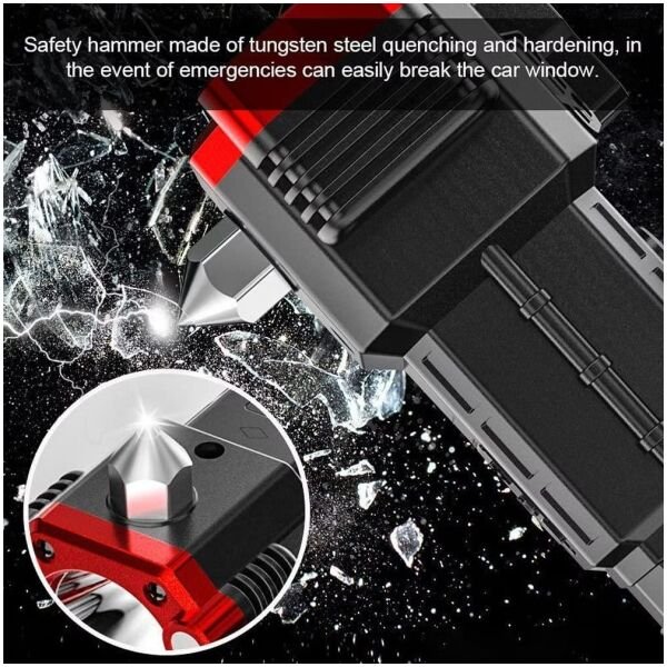 Portable LED Flashlight Multifunctional Work Light Power Bank Emergencies Safety Hammer Waterproof with Sidelight 4 Light Modes for Car Outdoor Camping Hiking Adventure Inspection Red yunfu - Image 4