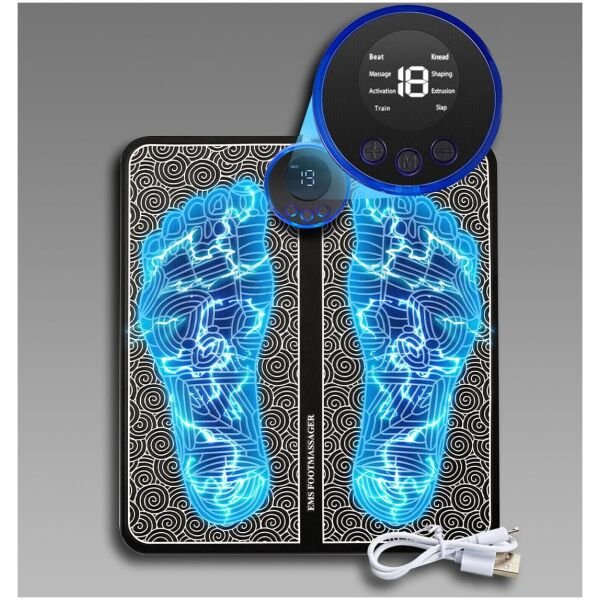 Foot Massager Feet Massage Machine Electronic Muscle Stimulator Massage Mat USB Rechargeable Massager (Black) - Image 2