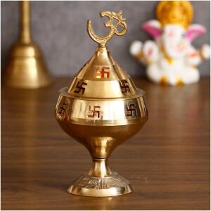 CraftIndia Om and Swastik Brass Diya