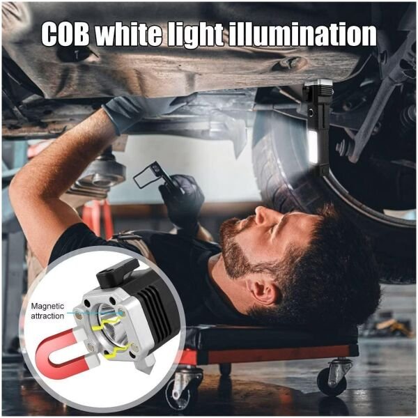 Portable LED Flashlight Multifunctional Work Light Power Bank Emergencies Safety Hammer Waterproof with Sidelight 4 Light Modes for Car Outdoor Camping Hiking Adventure Inspection Red yunfu - Image 2