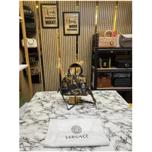 Versace Jeans Shoulder Bag Couture Logo-Plaque Foldover With Dust Bag (Black Gold) For Women (FT405)