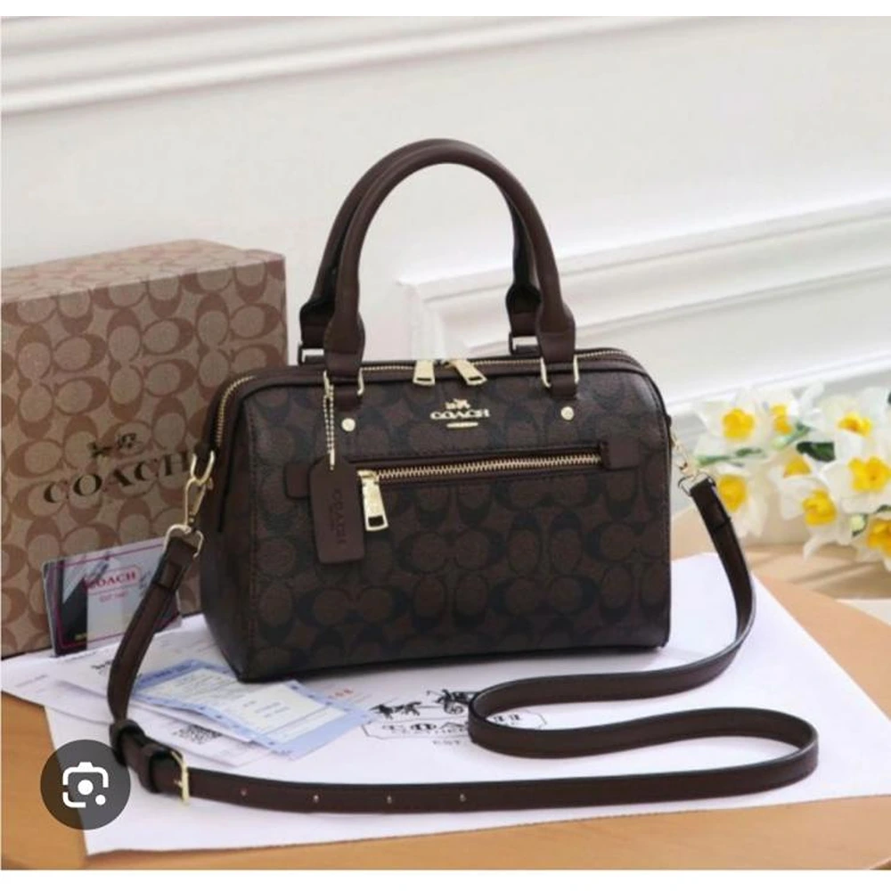 Coach Rowan Crossbody Bag Satchel Signature Canvas With Box Dust Bag Sling Belt For Women (FT469)