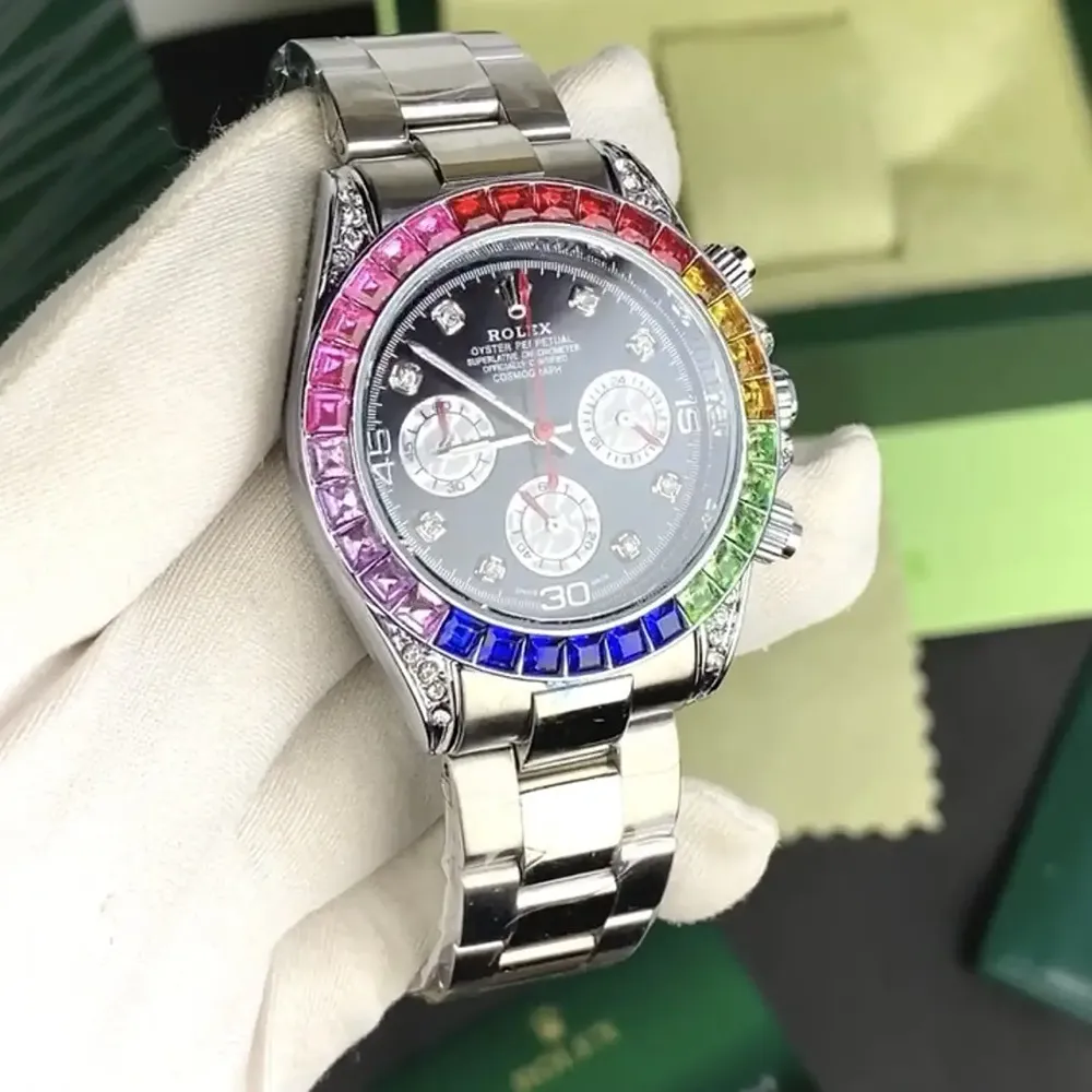 Stylish Rolex Rainbow Daytona Watch Silver For Men (SUP5214) - Image 3