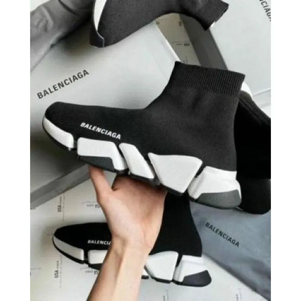 Premium Balenciaga Speed Knit 2.0 Trainer Black White Shoes For Men (SW3031) - Image 2
